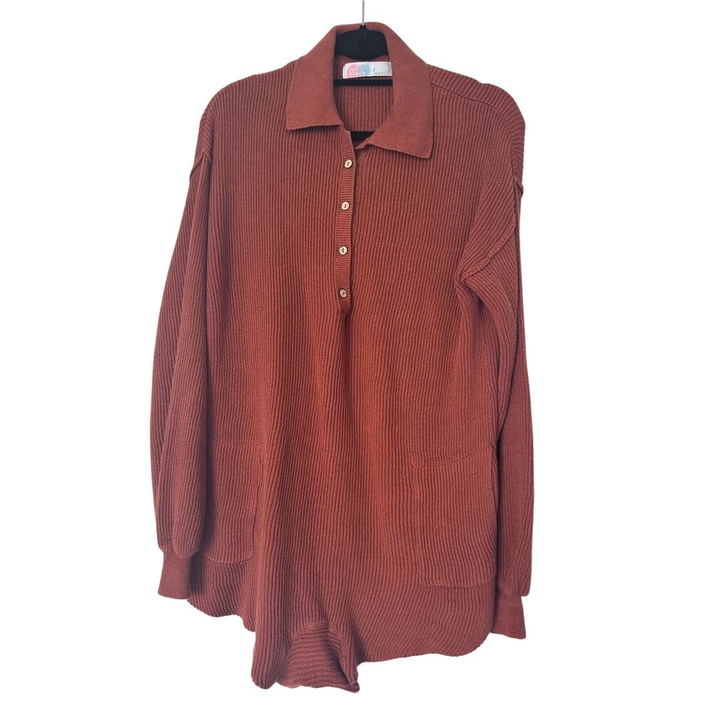 NWOT Free People Beach Picnic Sweater Romper Linen Cotton Red Brown Size S